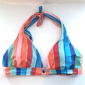 Gibson & Latimer Stripe Plunge V-Neck Swim Top XS